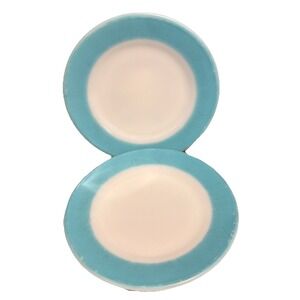 Vtg Pyrex Double Tough 6.75" Bread Dessert Plates Set‎ Of 2 Aqua Rim Made In USA